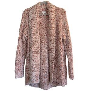 Lou & Grey Textured Fuzzy Knit Oversized Cardigan Sweater Size XS White Orange
